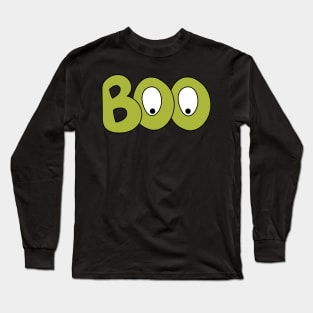 BOO text art cartoon eyes green bubble letters Long Sleeve T-Shirt